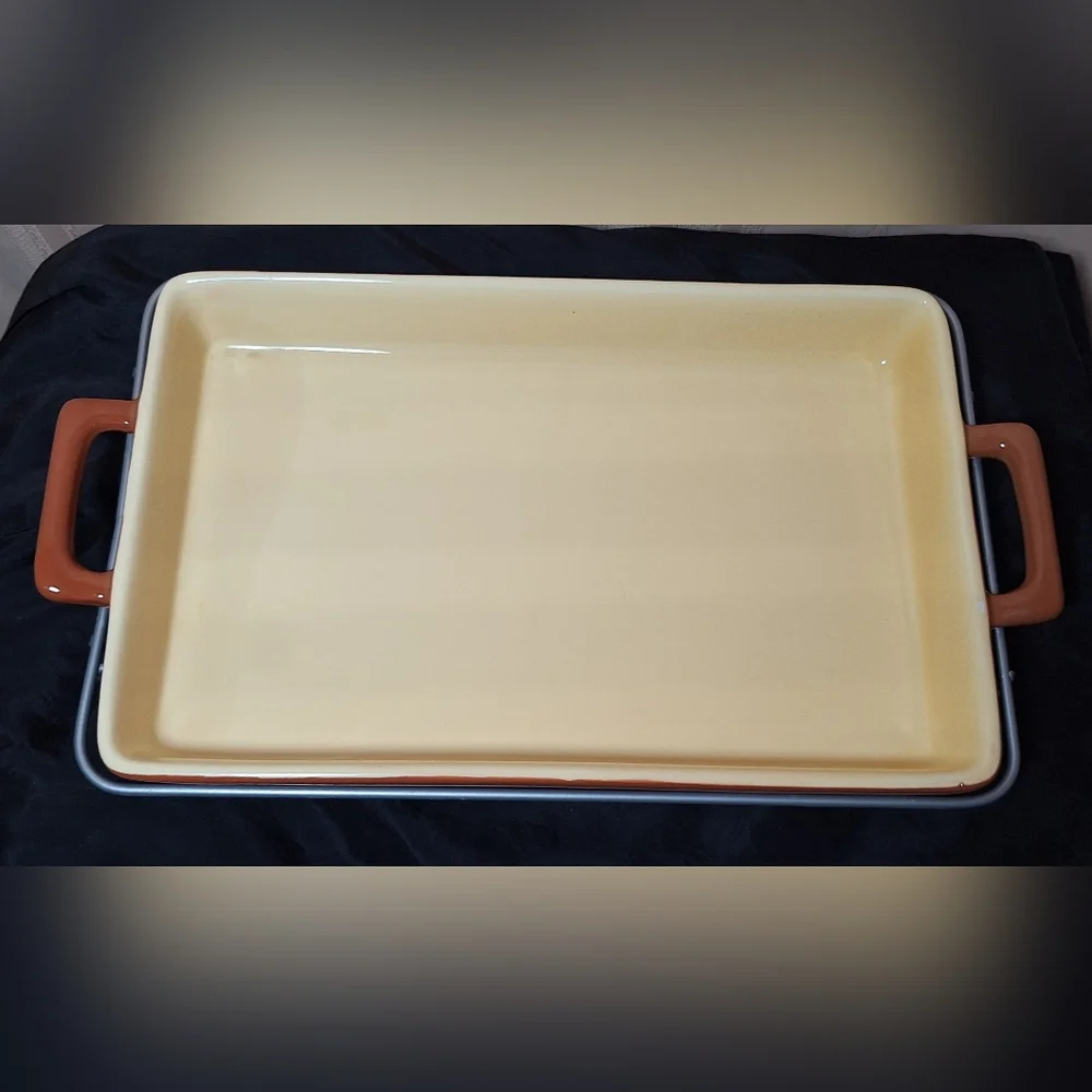 Terracotta Orange Ceramic Baking Dish with Cream Interior